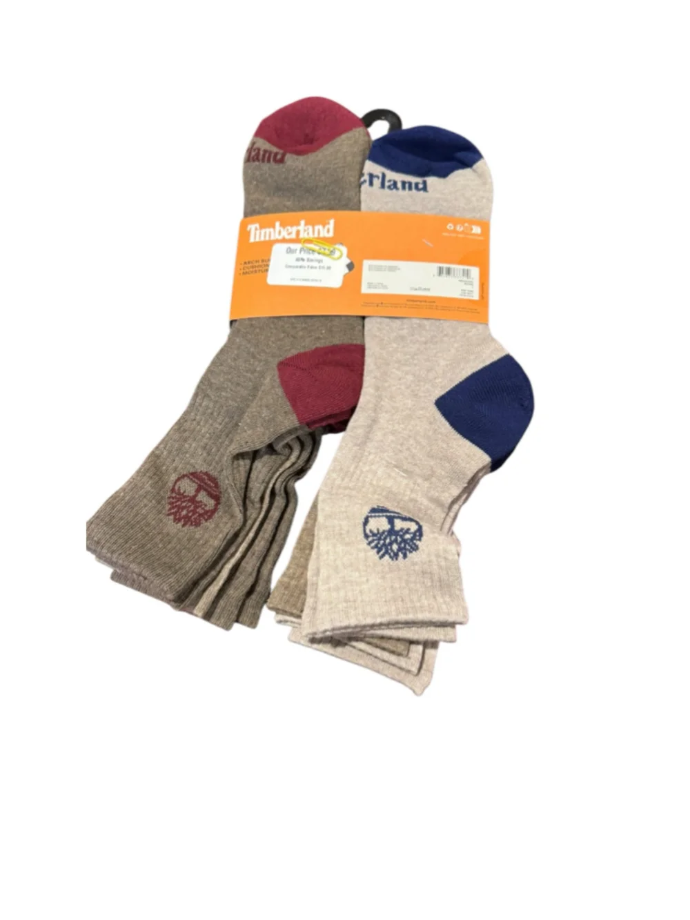 Men's Timberland Performance Cushioned Quarter Socks, Size L, 9-12 Beige/Blue